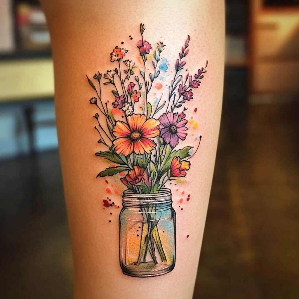 Wildflowers in a Jar Tattoo Design