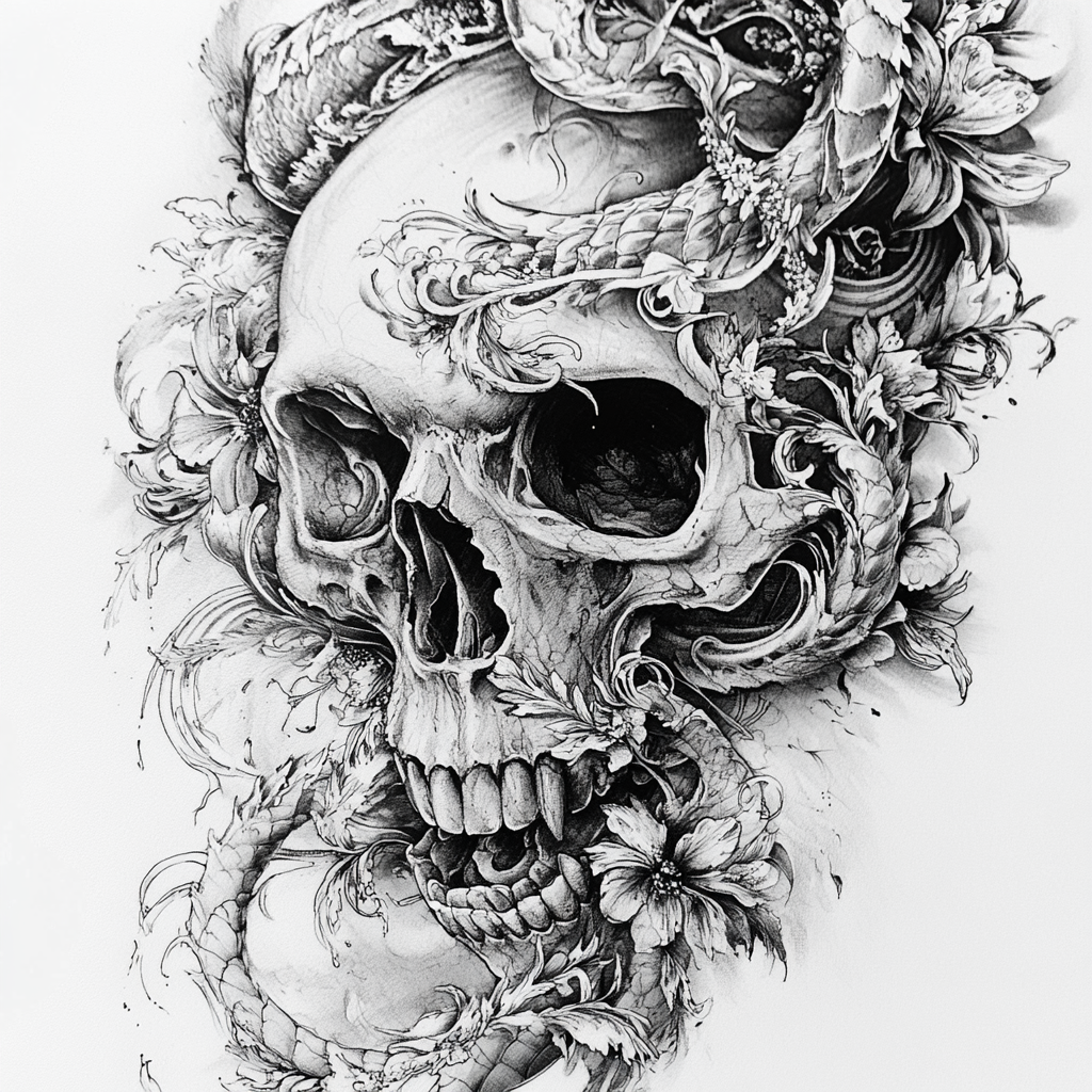 Bold Skull Tattoo Design: Mortality & Strength (Digital Download)