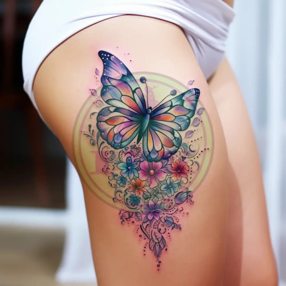 Butterfly Thigh Tattoo Design