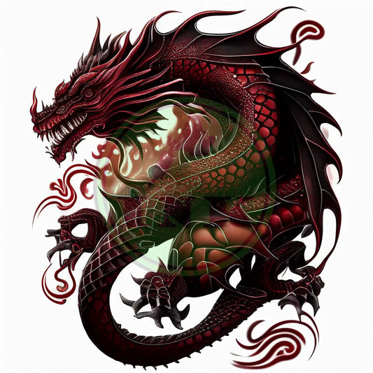 Chinese Red Ruby Dragon Design Tattoo