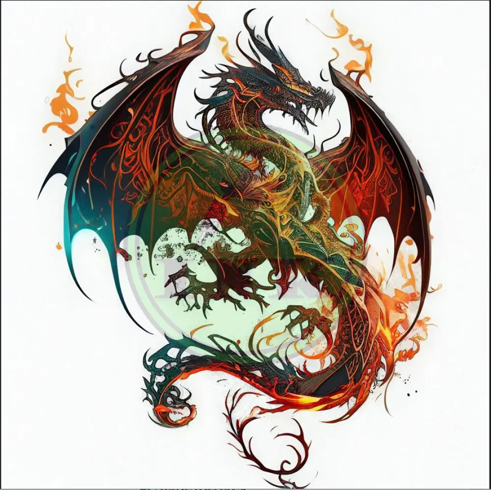 Dragon With Flames Tattoo Design