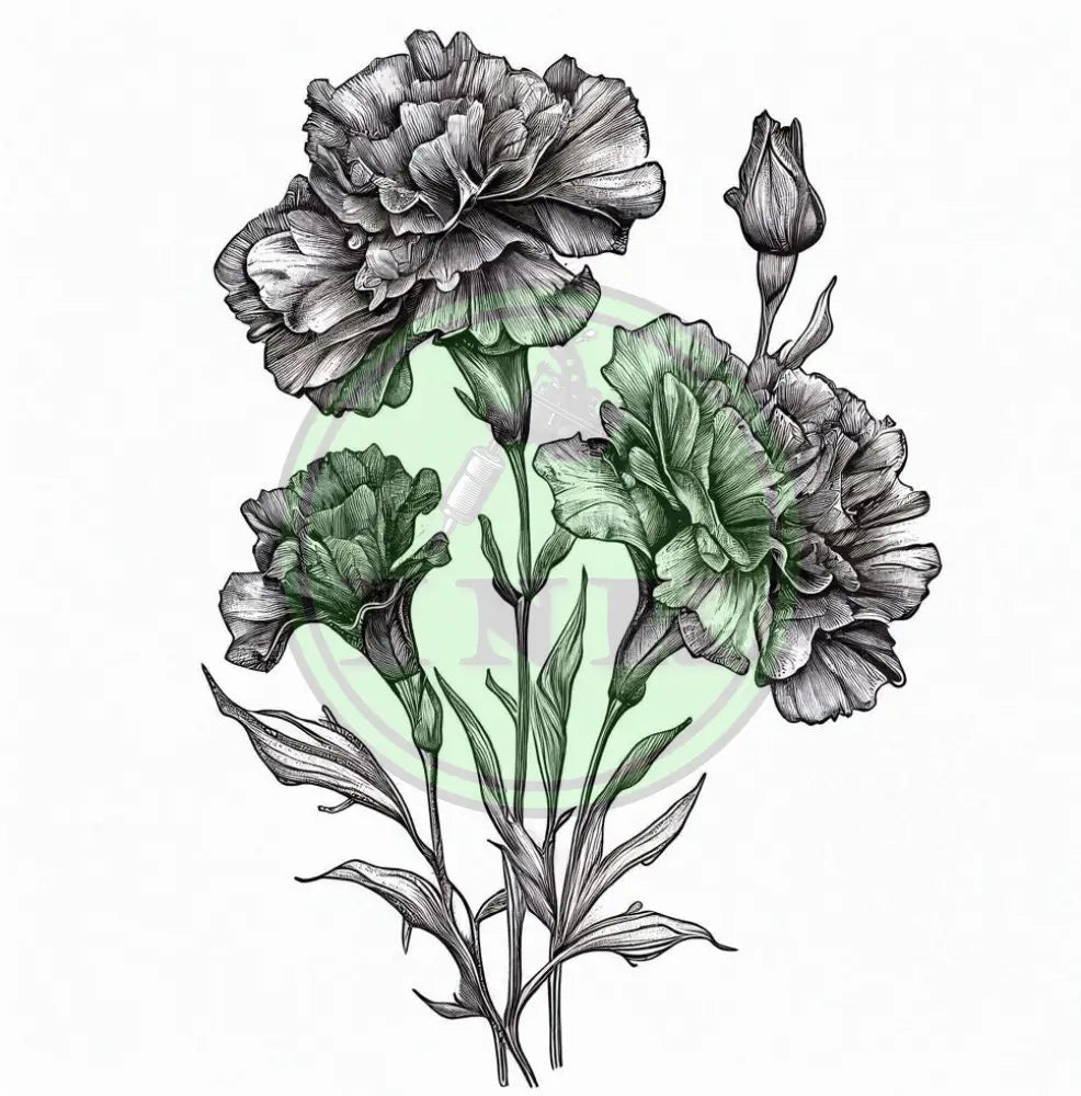 Elegance Carnations Flower Design Tattoo