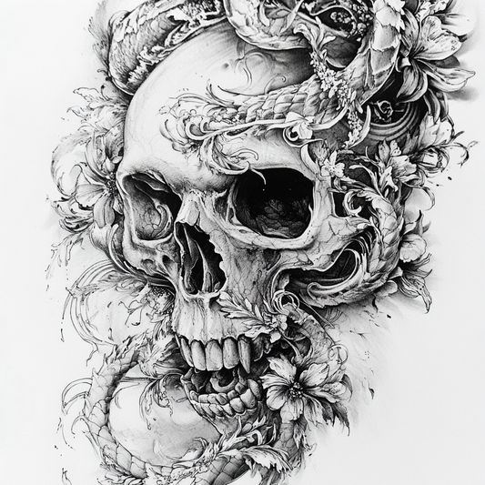 Bold Skull Tattoo Design: Mortality & Strength (Digital Download)
