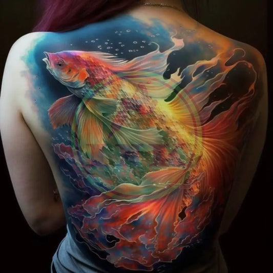 Koi Fantasy Back Tattoo Design - Bold And Dynamic Body Art Tatttoo