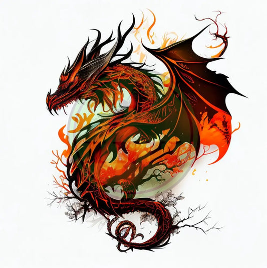 Red Flaming Black Dragon Tattoo Design