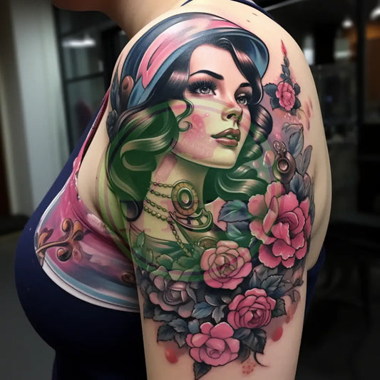 Timeless Charm: Old School Women’s Shoulder Tattoo Design